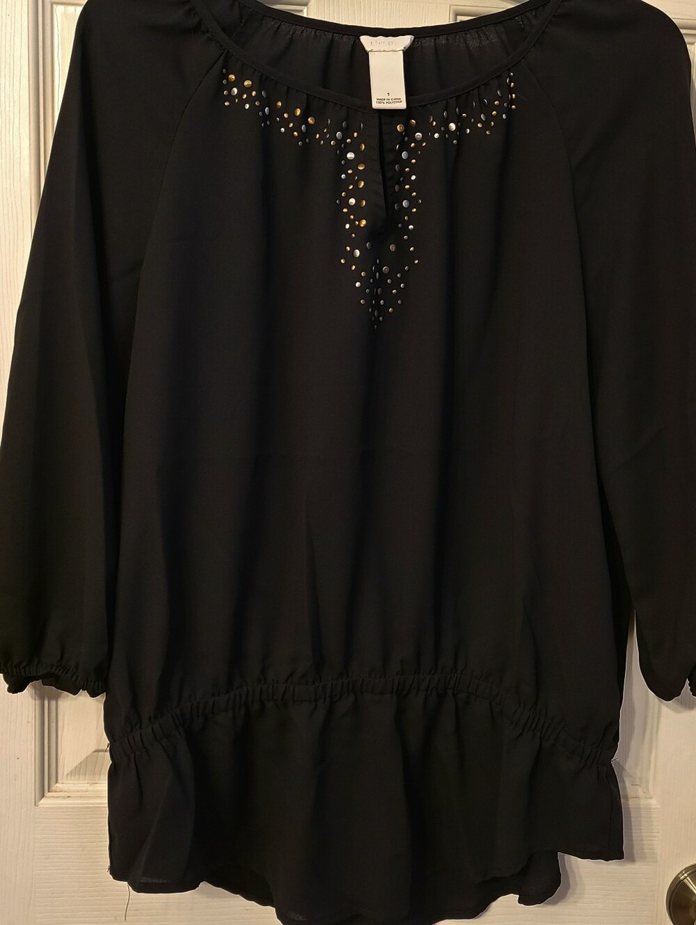 Chico's Black Stud-Detail Long-Sleeve Women's Blouse